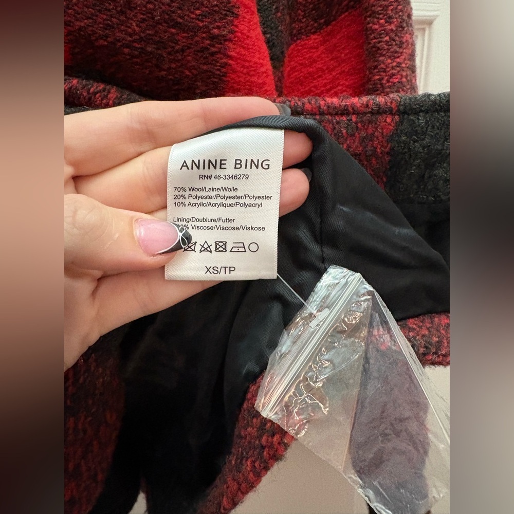 Anine Bing Bobbi Wool Shacket Jacket Buffalo Plaid Red NEW - Picture 6 of 11
